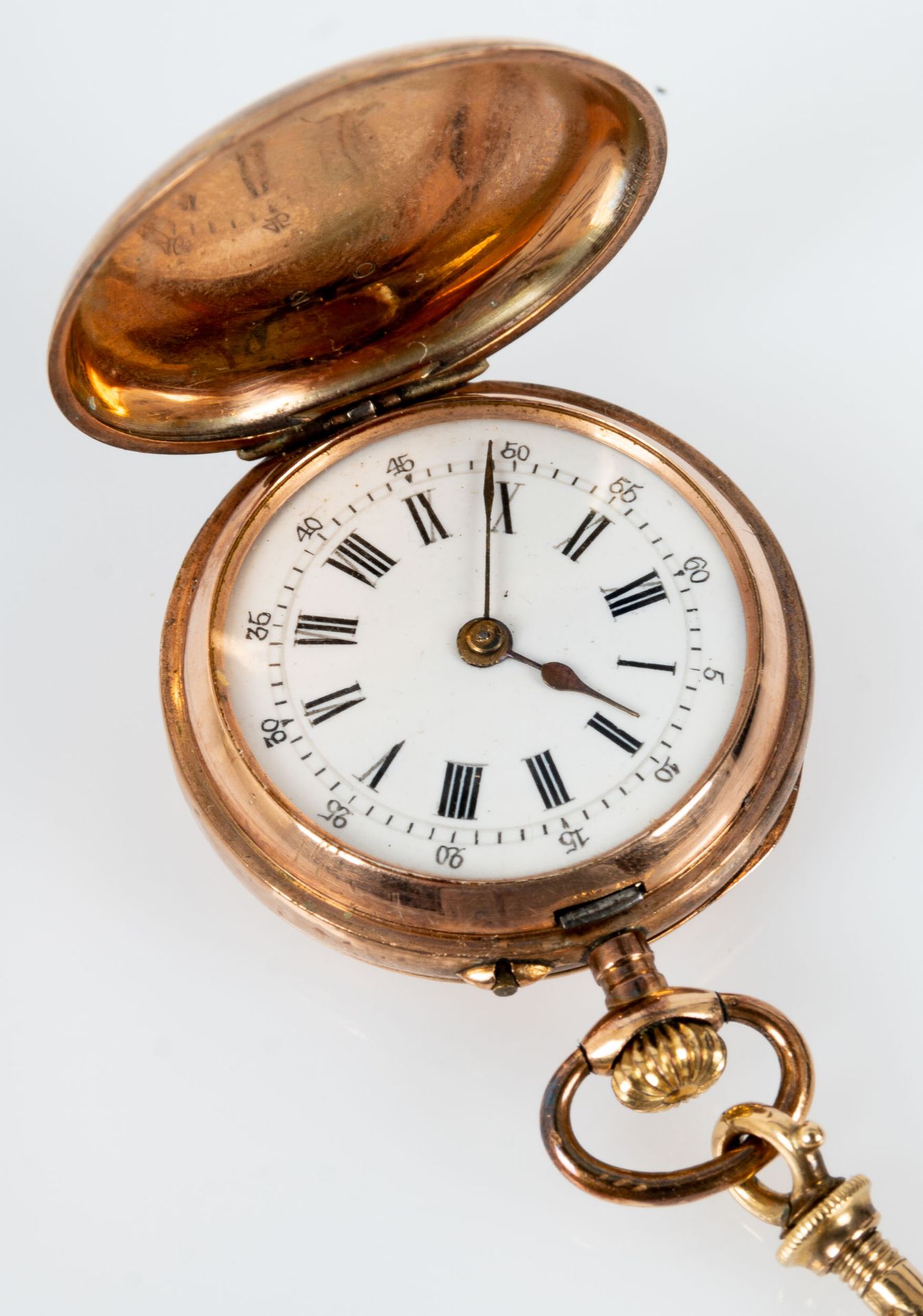 Antike, feine Damentaschenuhr an langer Uhrenkette. Rotgold 14 kt., Uhr um 1890; Durchmesser ca. 2, - Bild 3 aus 13