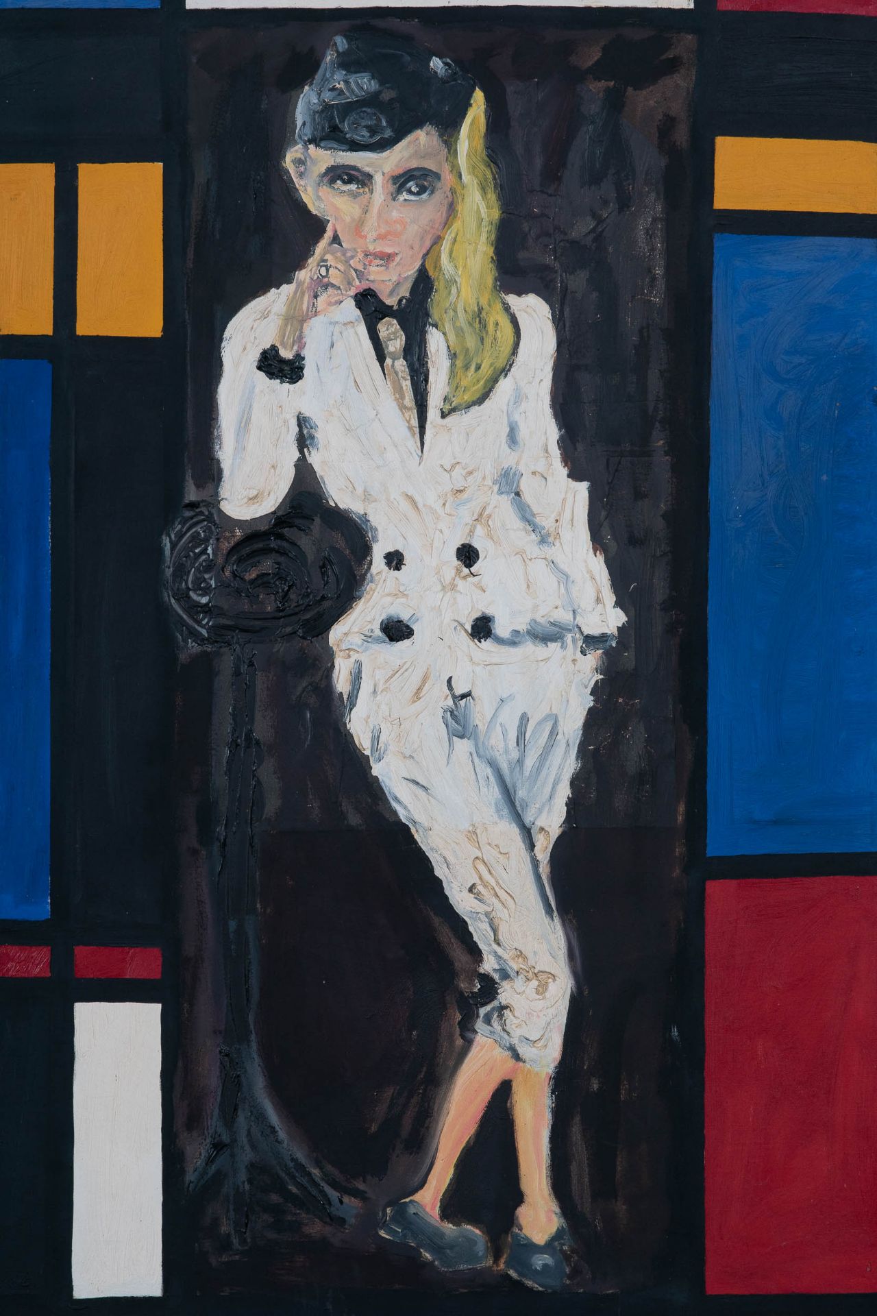 "Blondine im weißen Kostüm", Gemälde Öl auf Leinwand, ca. 122 x 75 cm, rückseitig vom Künstler hand - Bild 2 aus 12
