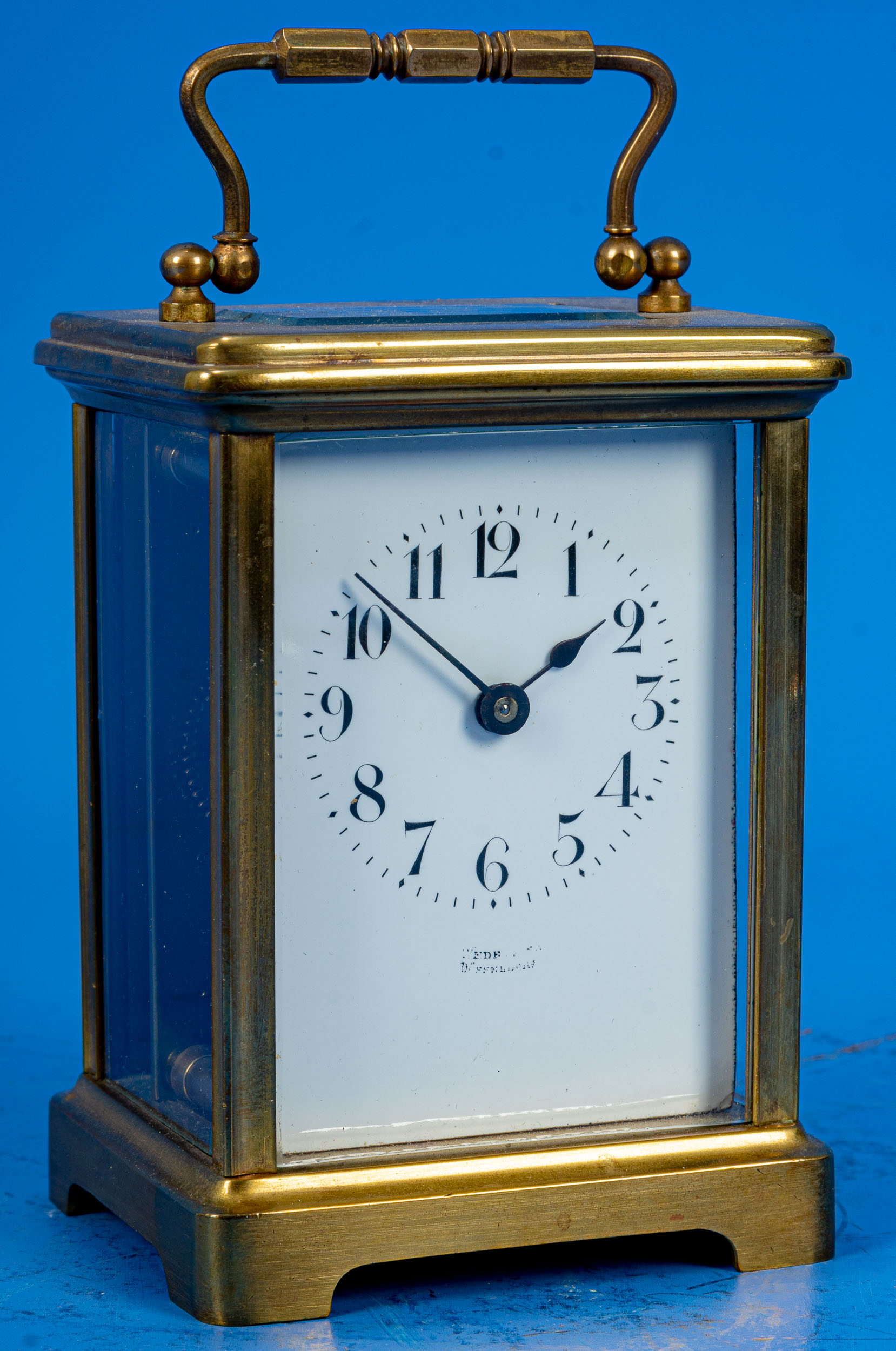 Antike französische Reiseuhr, sogen. "Carriage Clock", rundum verglastes Messinggehäuse, arabische - Image 3 of 10