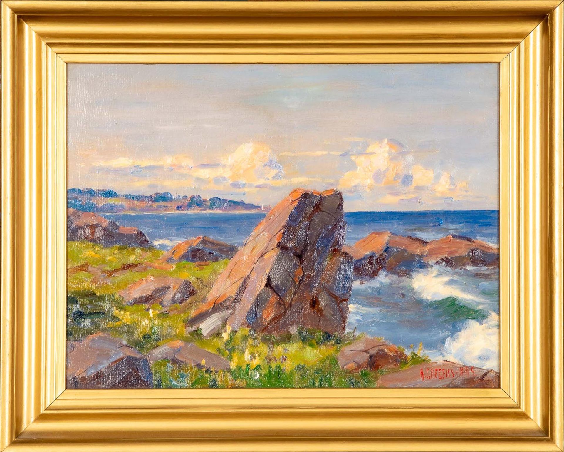 "Felsiger Küstenstreifen auf Bornholm", Gemälde Öl auf Leinwand, ca. 31 x 41 cm, unten rechts ( in 