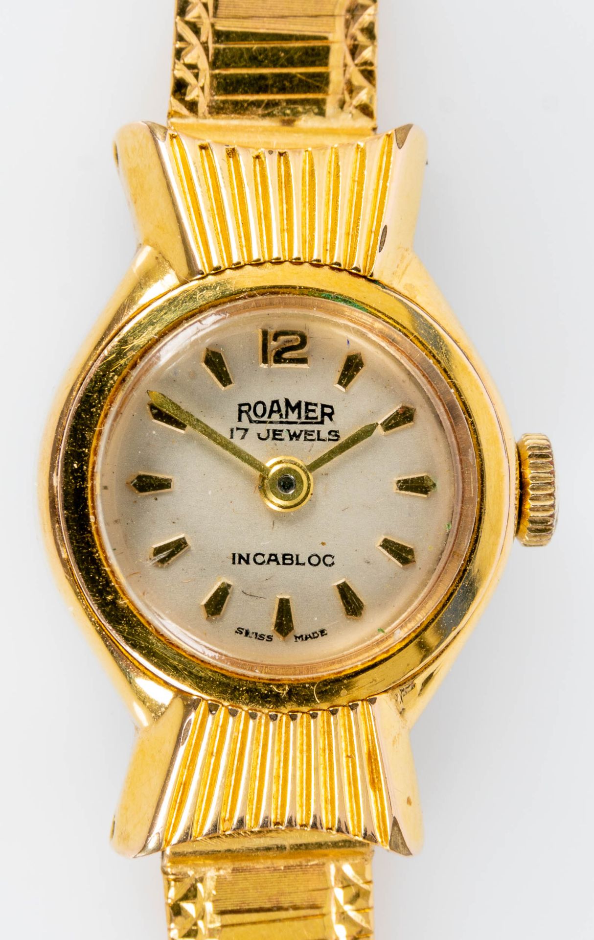 "Roamer" - Damenarmbanduhr, vergoldetes Gehäuse,18 kt Gelbgoldarmband mit Faltschließe, ungeprüftes - Bild 5 aus 8