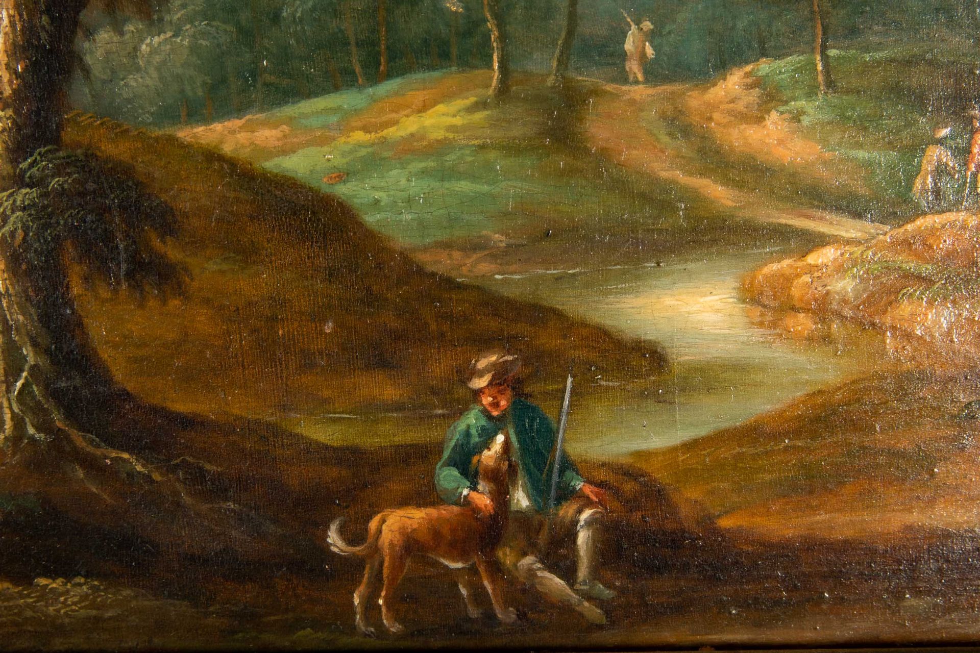 "Weite hügelige Waldlandschaft" mit Figurenstaffage, Gemälde, 18./19. Jhdt., Öl auf Holztafel, ca. - Image 5 of 8