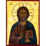 Ikone mit "Christus Pantokrator", spätes 20. Jhdt., ca. 40 x 30 cm, geringe Randschäden.