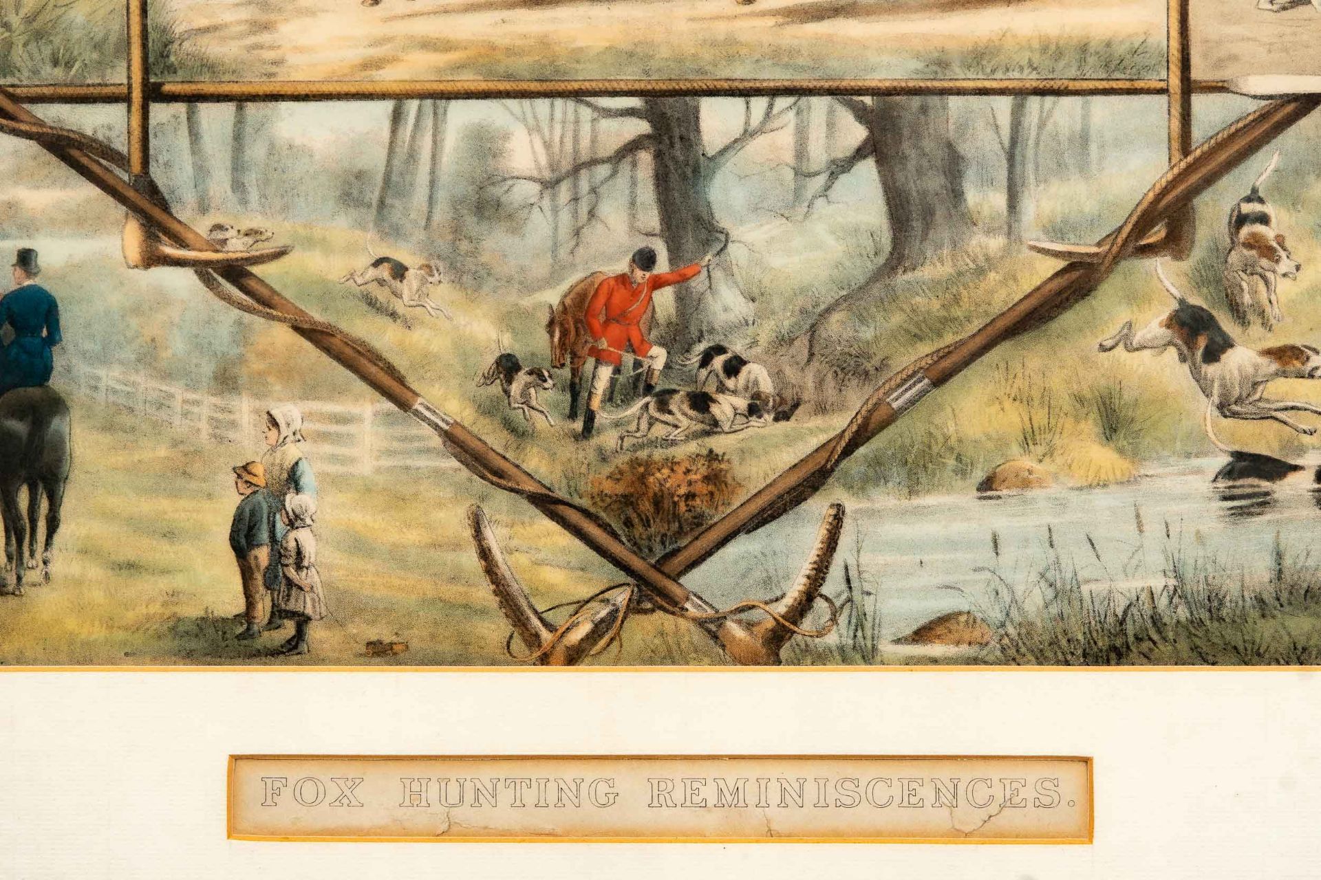 Paar identisch gerahmte jagdlicher Farbdrucke der späten 1890er Jahre , bez.: "FOX HUNTING..." bzw. - Image 9 of 10