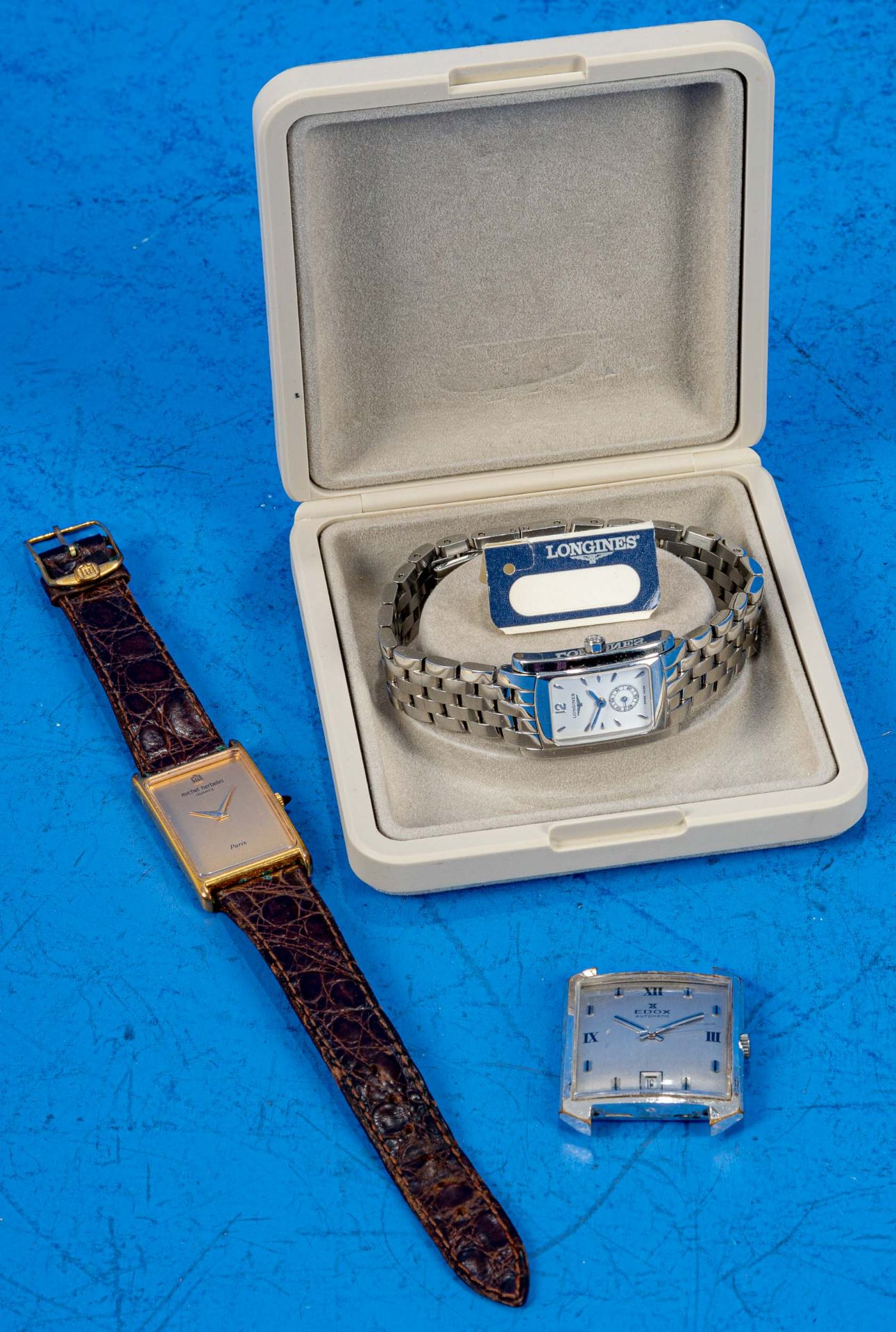 3tlg. Konvolut verschiedener Armbanduhren der Marken EDOX, Michel HERBELIN sowie LONGINES; 1x Autom