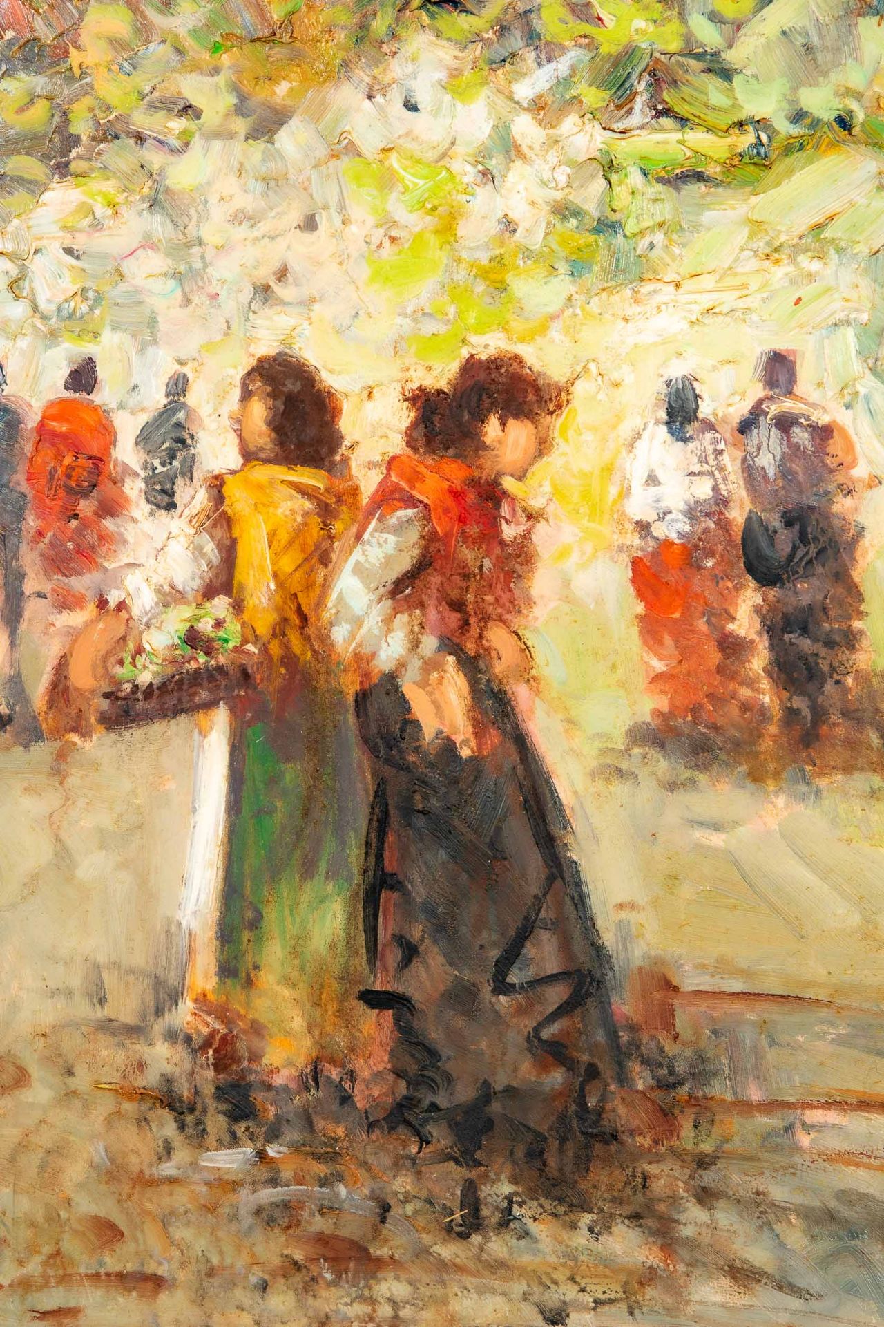 "Auf dem Markt", spazierende Italienerinnen, Gemälde Öl auf Schichtholzplatte, ca. 24 x 30 cm; rück - Image 3 of 10