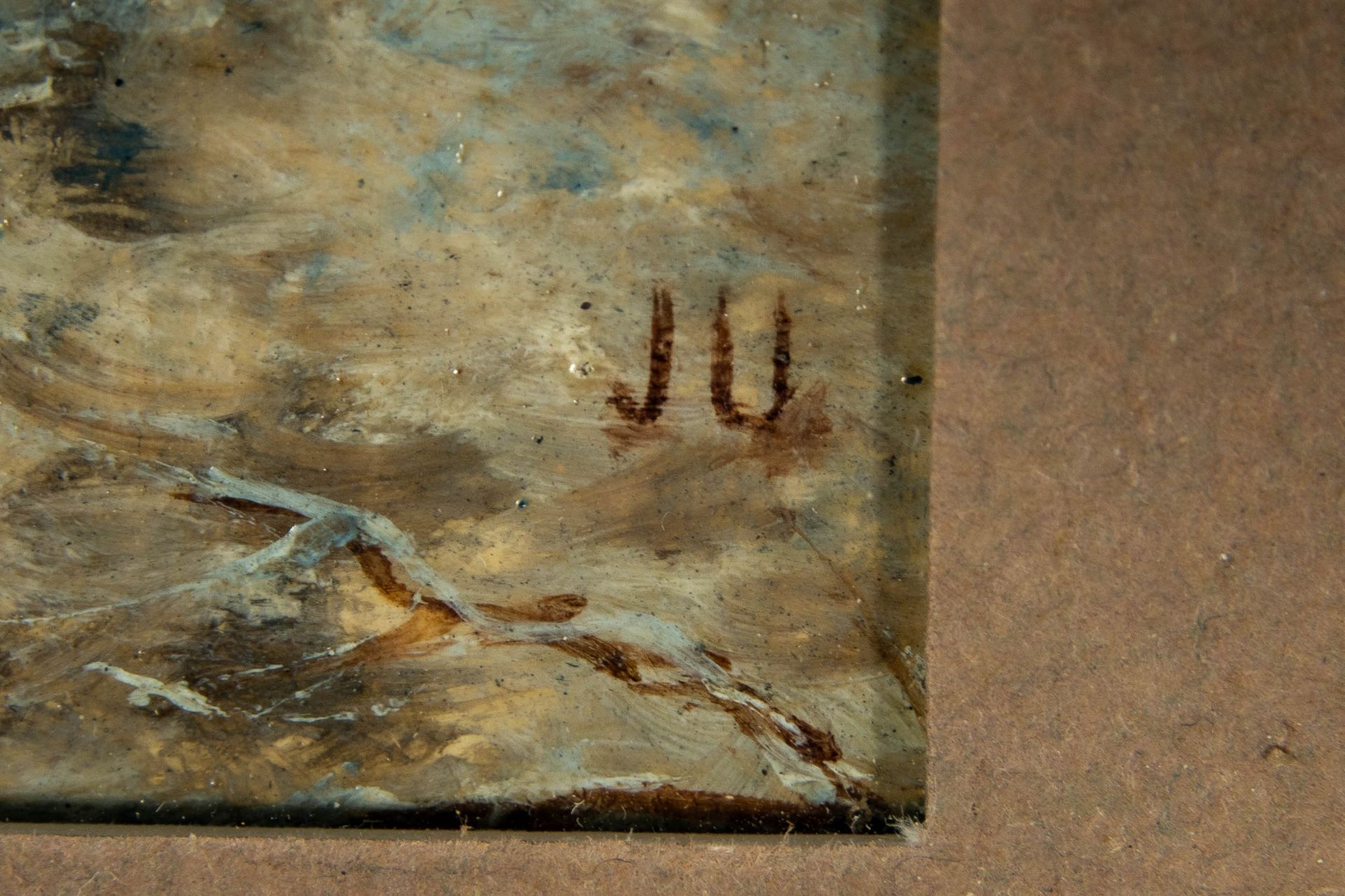 "Winterliche Hofanlage", Öl auf Malkarton/ Malpappe, auf Holz geklebt. Ca. 15 x 22 cm, unten rechts - Bild 8 aus 8