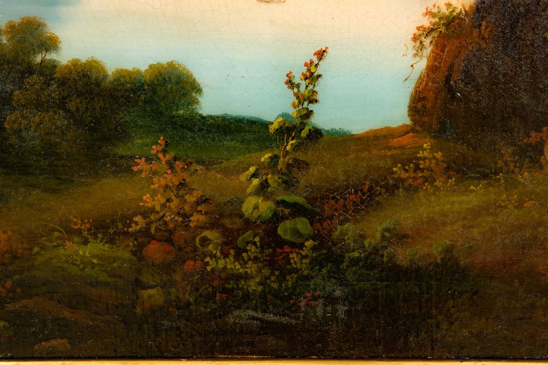 "Spätromantische Voralpenlandschaft", 19. Jhdt., Gemälde Öl auf Leinwand, ca. 67 x 91 cm. Unsignier - Bild 7 aus 11