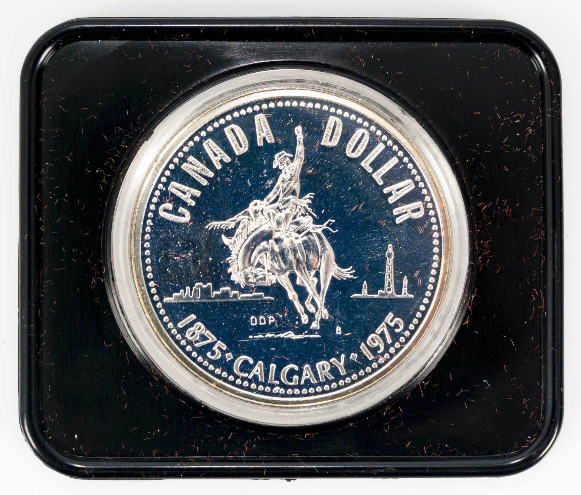 CANADA - Dollar von 1975, Cowboy, DDP, Buchstabe "B", in Blister und Box. Silber.