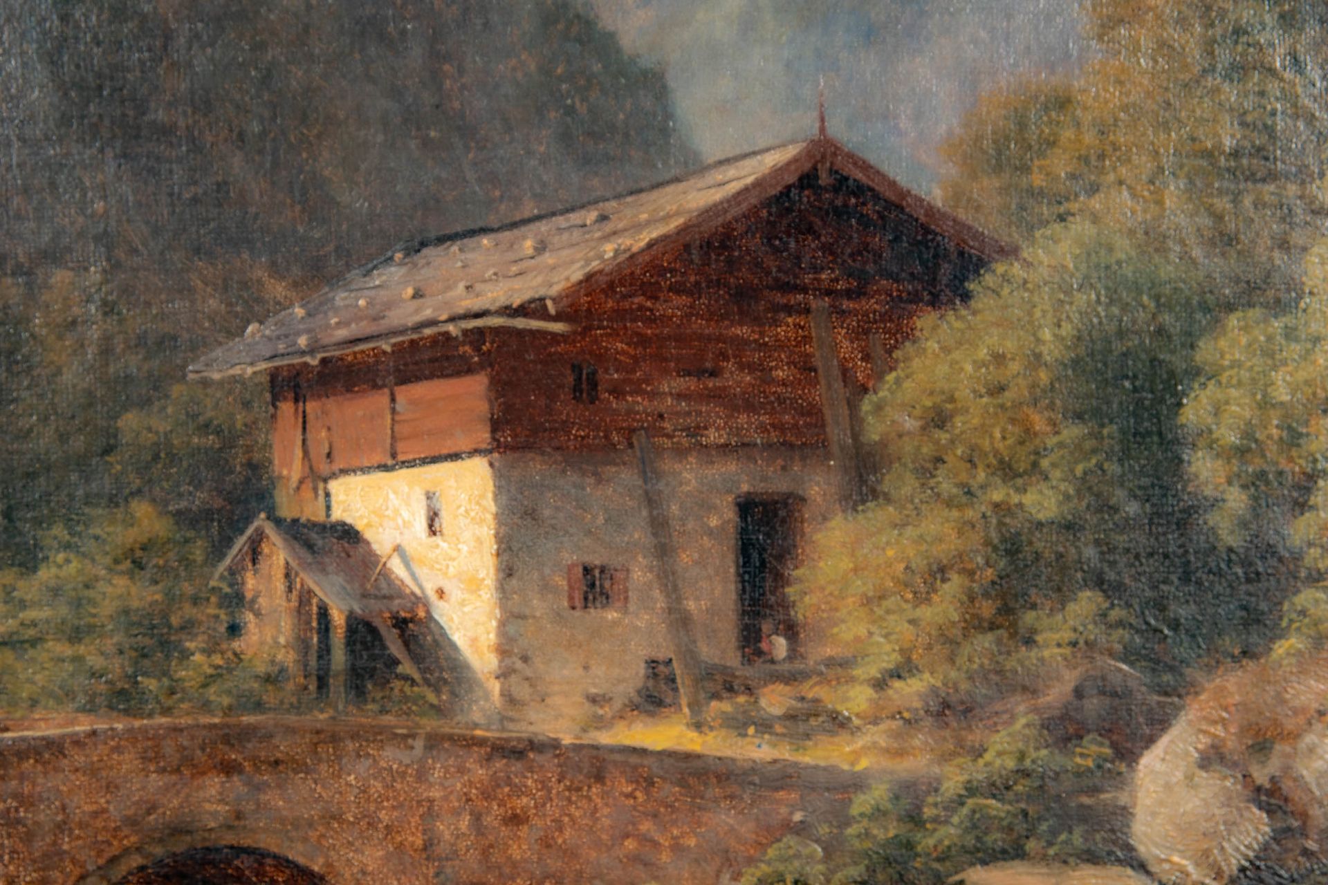 "Burgruine in alpiner Gebirgslandschaft", spätromantisches Gemälde, Öl auf Leinwand, ca. 71 x 100 c - Bild 10 aus 14