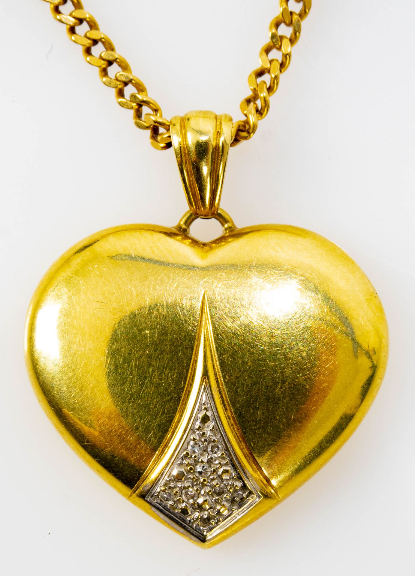 585er Gelbgold - Gliederkette mit 585er Gelbgold Herz - Anhänger, dieser mit Diamantsplitter-Besatz - Bild 4 aus 8
