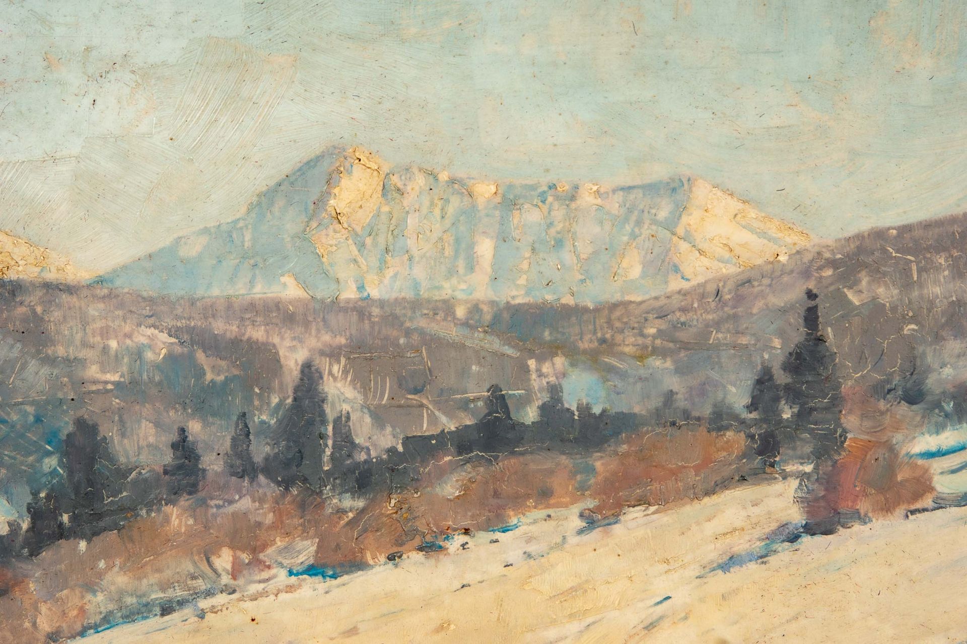 "Alpine Schneelandschaft", Öl auf Schichtholzplatte, unten links sign.: Jos. Uhl, 1932 datiert. Jos - Image 4 of 10