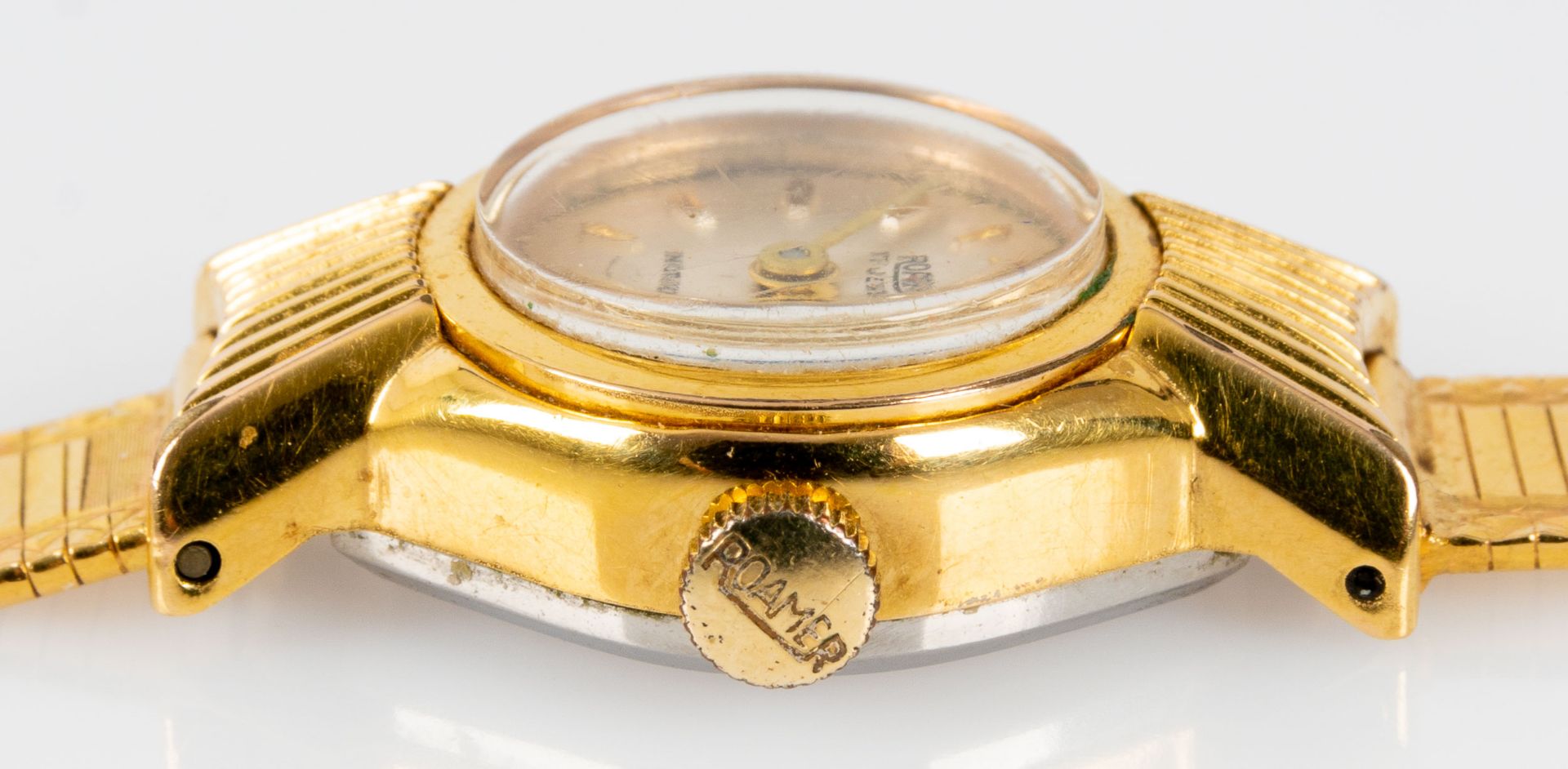 "Roamer" - Damenarmbanduhr, vergoldetes Gehäuse,18 kt Gelbgoldarmband mit Faltschließe, ungeprüftes - Image 6 of 8