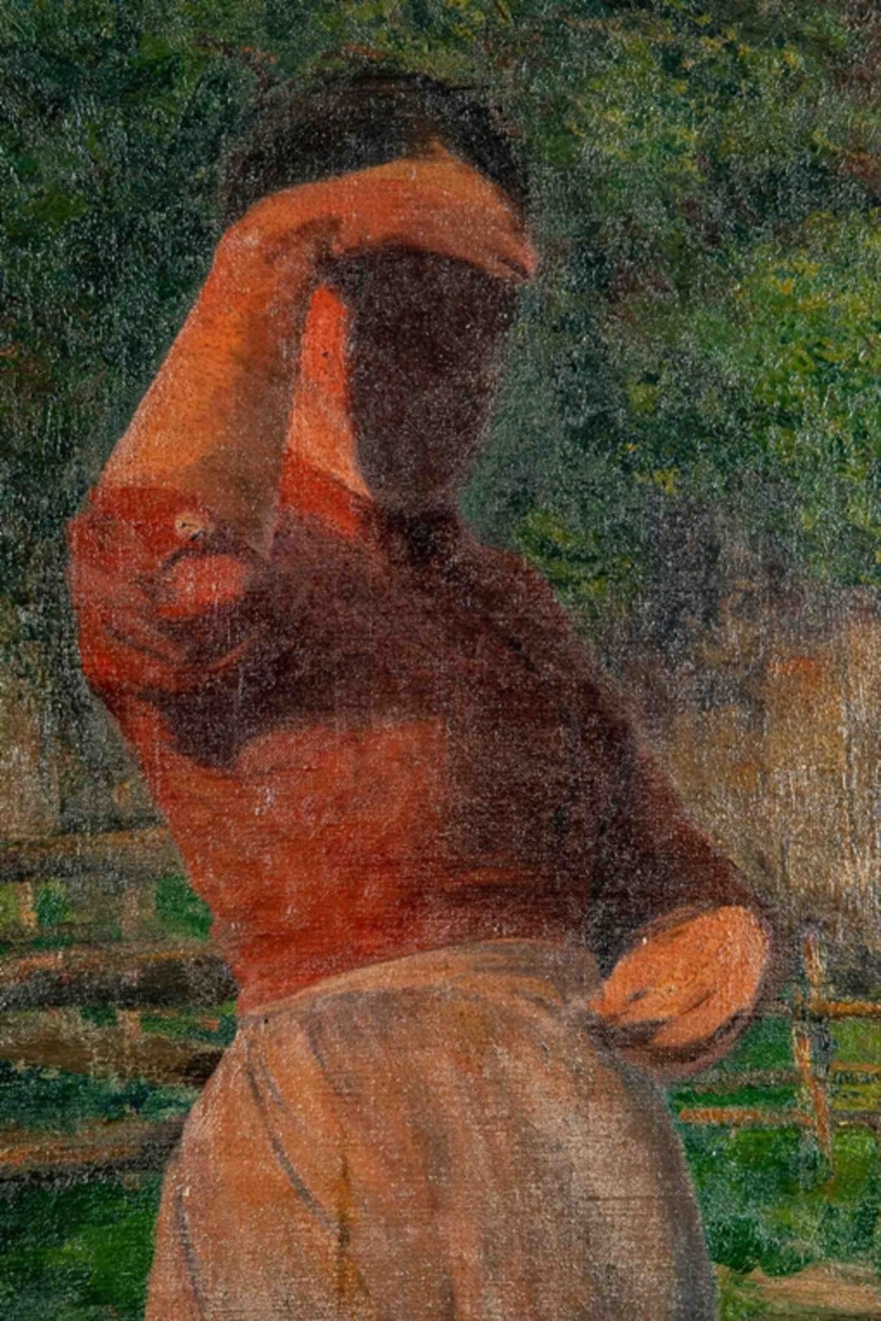 "Voller Erwartungen", hochrechteckiges Gemälde, Öl auf Leinwand; wohl 1920/ 30er Jahre; eine Bäueri - Bild 5 aus 11