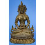 Sitzender Buddha auf Lotussockel, Messingguss, unbekanntes Alter, Höhe ca. 18 cm.