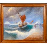 "Hafeneinfahrt bei Sturm" - großformatiges Gemälde, Öl auf Leinwand, ca. 110 x 132 cm, in orig., sc