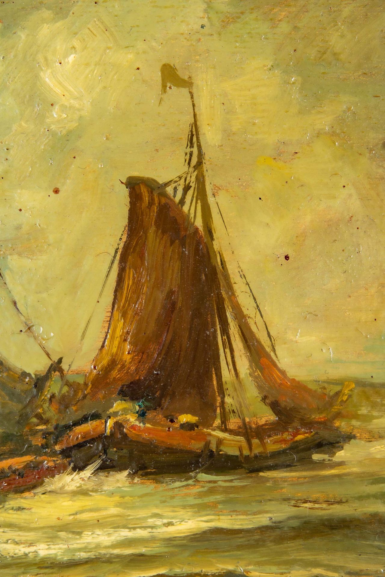 "Fischerboote", kleinformatiges Ölbild, ca. 17 x 23 cm; Öl auf Platte, spätes 20. Jhdt., unsigniert - Image 5 of 9