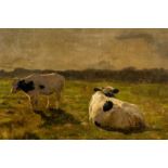 "Kühe auf der Weide", Gemälde Öl auf Malpappe/ Malkarton, ca. 34 x 51 cm, unsignierte stimmungsvoll