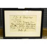 Handgeschriebene Notiz des Heinrich ZILLE zu einem für ihn privaten Thema. Rahmen beigegeben, Passe
