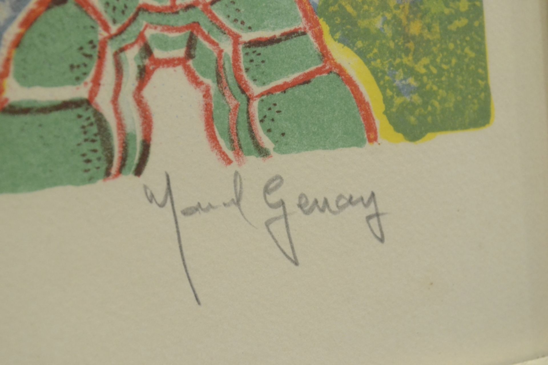 Marcel GENAY: "Baumbestandene Landschaft", multiple, hinter Glas gerahmte Farblithographie, limitie - Image 3 of 3