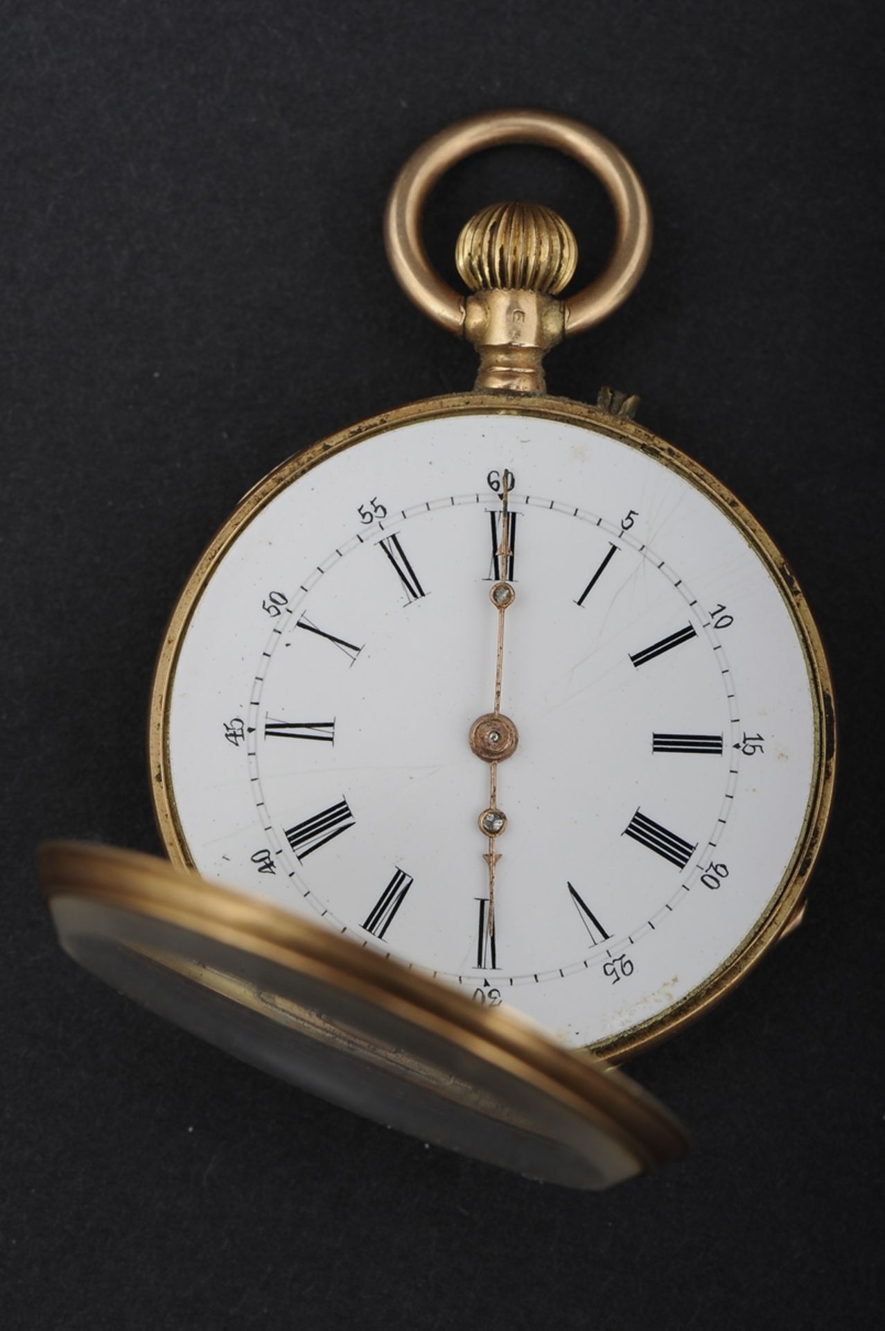 Antike Damentaschenuhr um 1900/20, 14 k Gelbgoldgehäuse, ungeprüftes mechanisches Uhrwerk, römische - Bild 4 aus 8