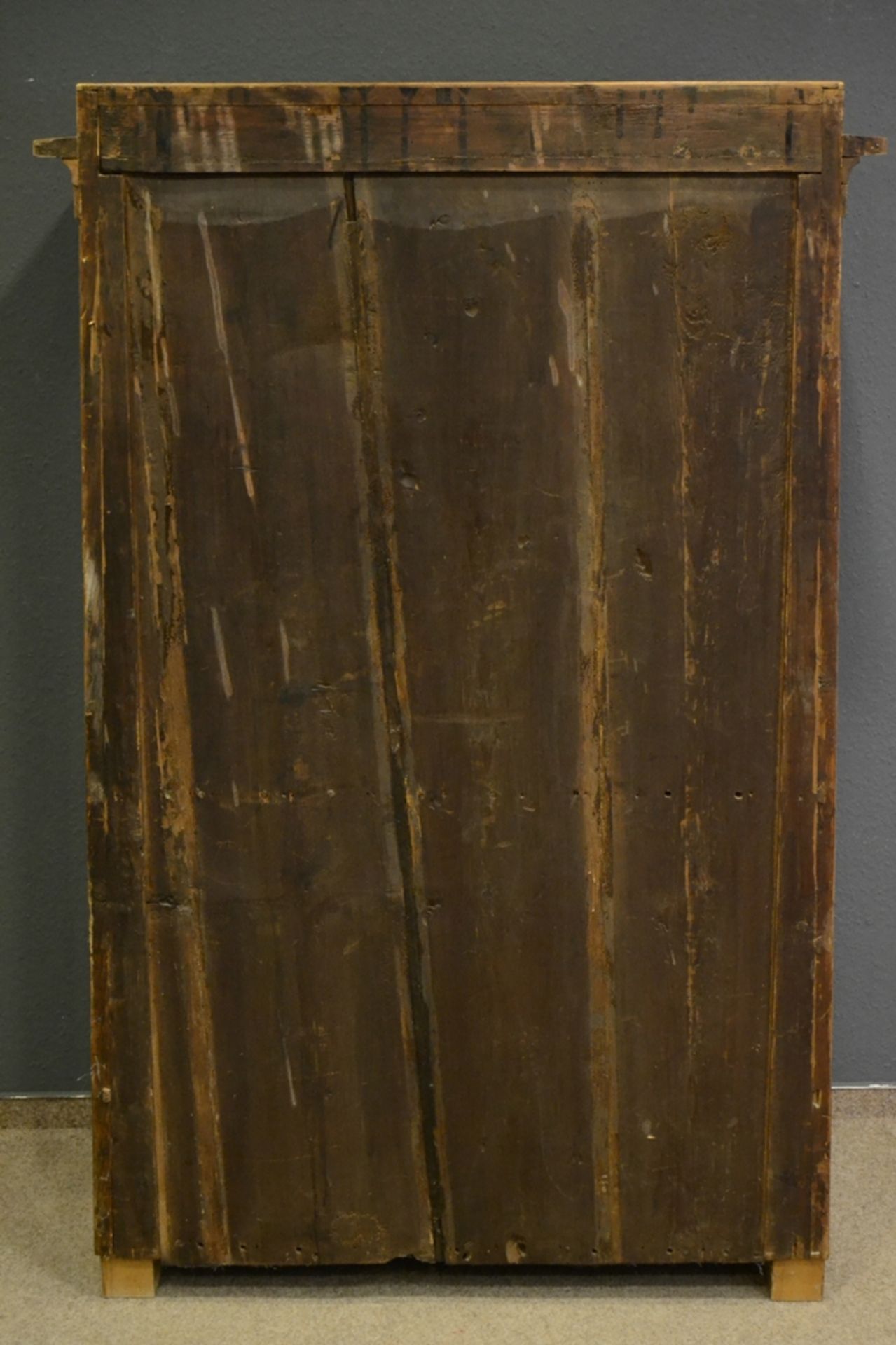 Antikes Aufsatzvertiko, ausgesuchtes Nuss- und Nusswurzelholz auf Nadelholzkorpus furniert , teilwe - Bild 12 aus 13