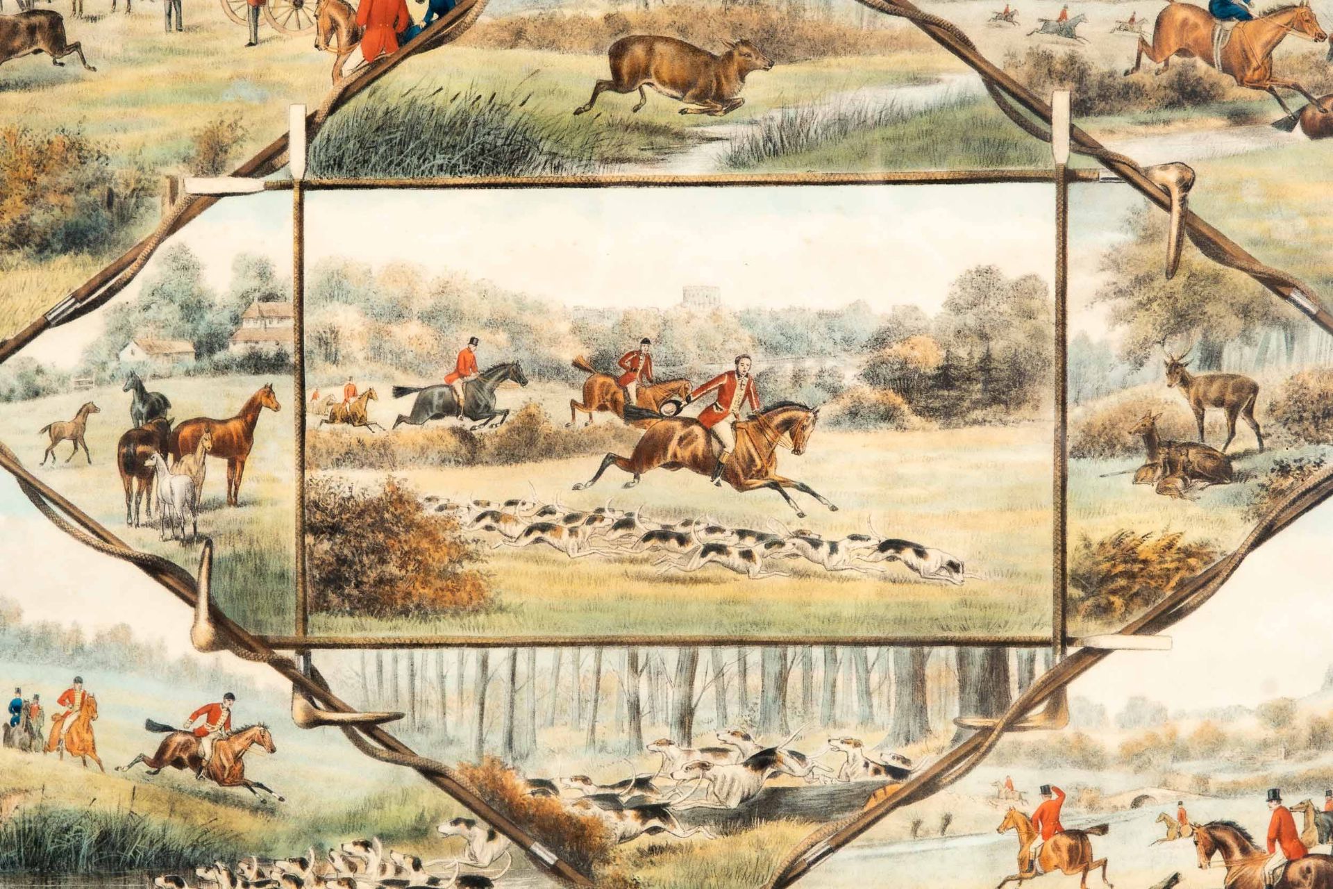 Paar identisch gerahmte jagdlicher Farbdrucke der späten 1890er Jahre , bez.: "FOX HUNTING..." bzw. - Image 4 of 10