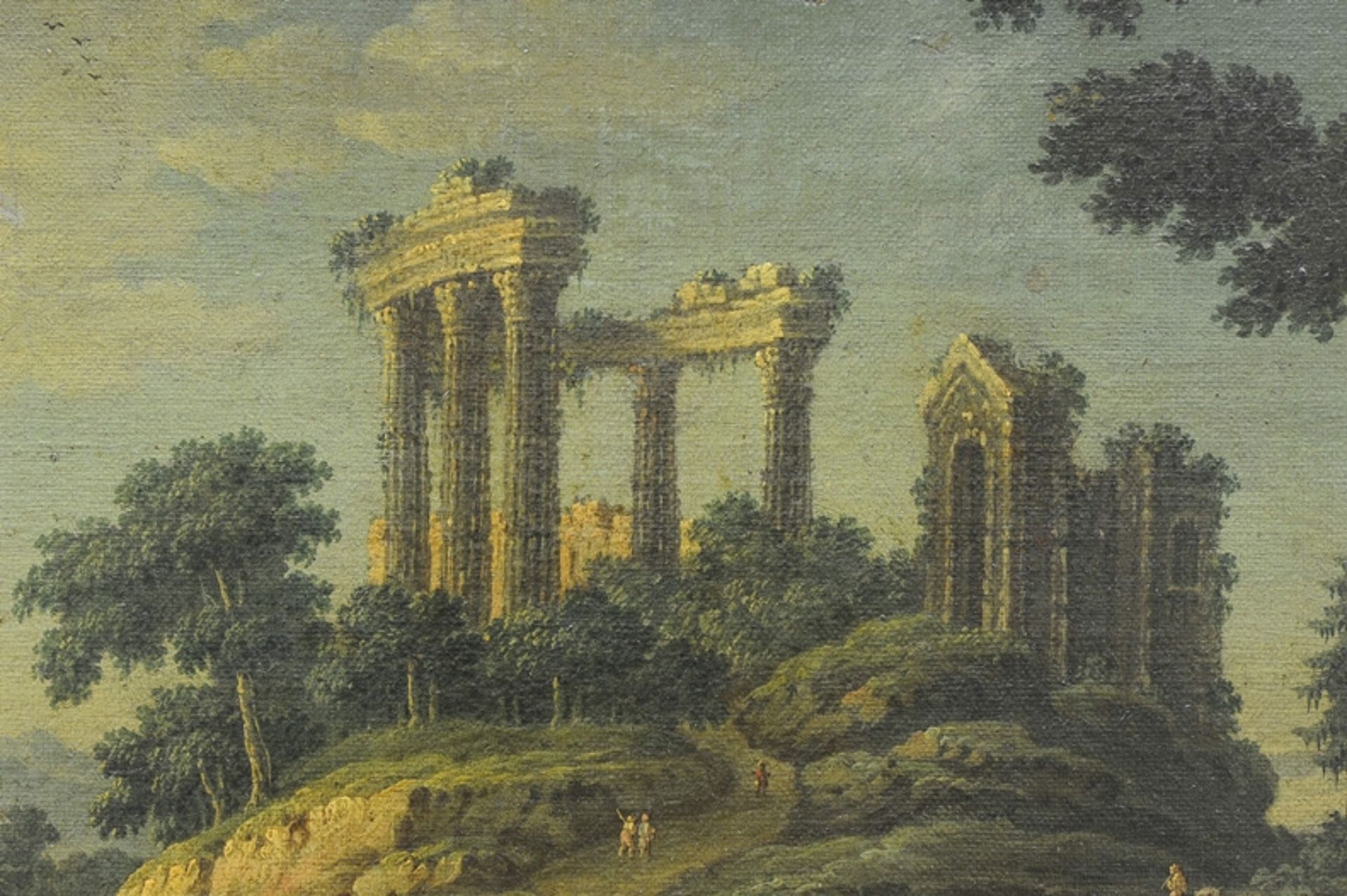 "Italienische Küstenlandschaft mit römischen Ruinen und reicher Figurenstaffage", Gemälde, Öl auf L - Image 4 of 10