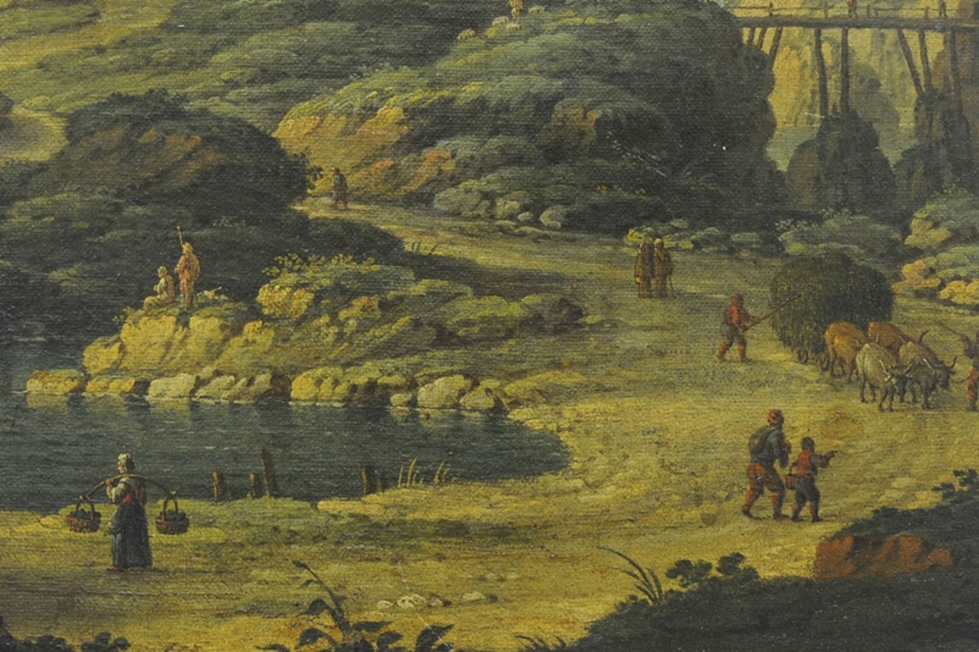 "Italienische Küstenlandschaft mit römischen Ruinen und reicher Figurenstaffage", Gemälde, Öl auf L - Image 9 of 10