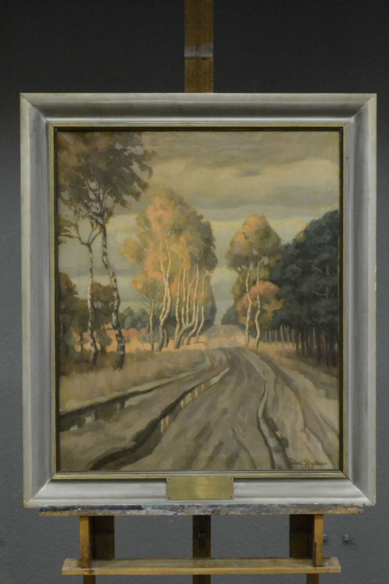 "Herbstlicher Waldweg" - Gemälde, Öl auf Leinwand, ca. 77 x 64 cm, unten rechts signiert: Robert St