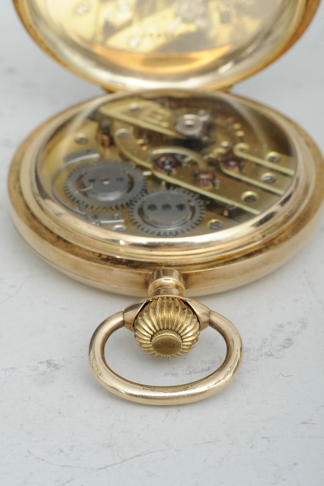 Schwere 585er Gelbgold Herrentaschenuhr, verglastes Uhrenwerk (!), 3 Deckel Gold,. Gehäusedurchmess - Bild 11 aus 12