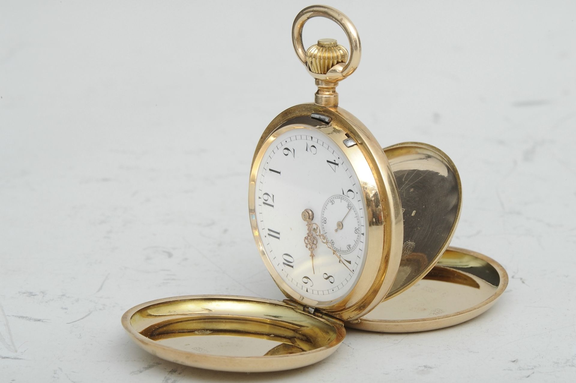 Schwere 585er Gelbgold Herrentaschenuhr, verglastes Uhrenwerk (!), 3 Deckel Gold,. Gehäusedurchmess - Bild 3 aus 12