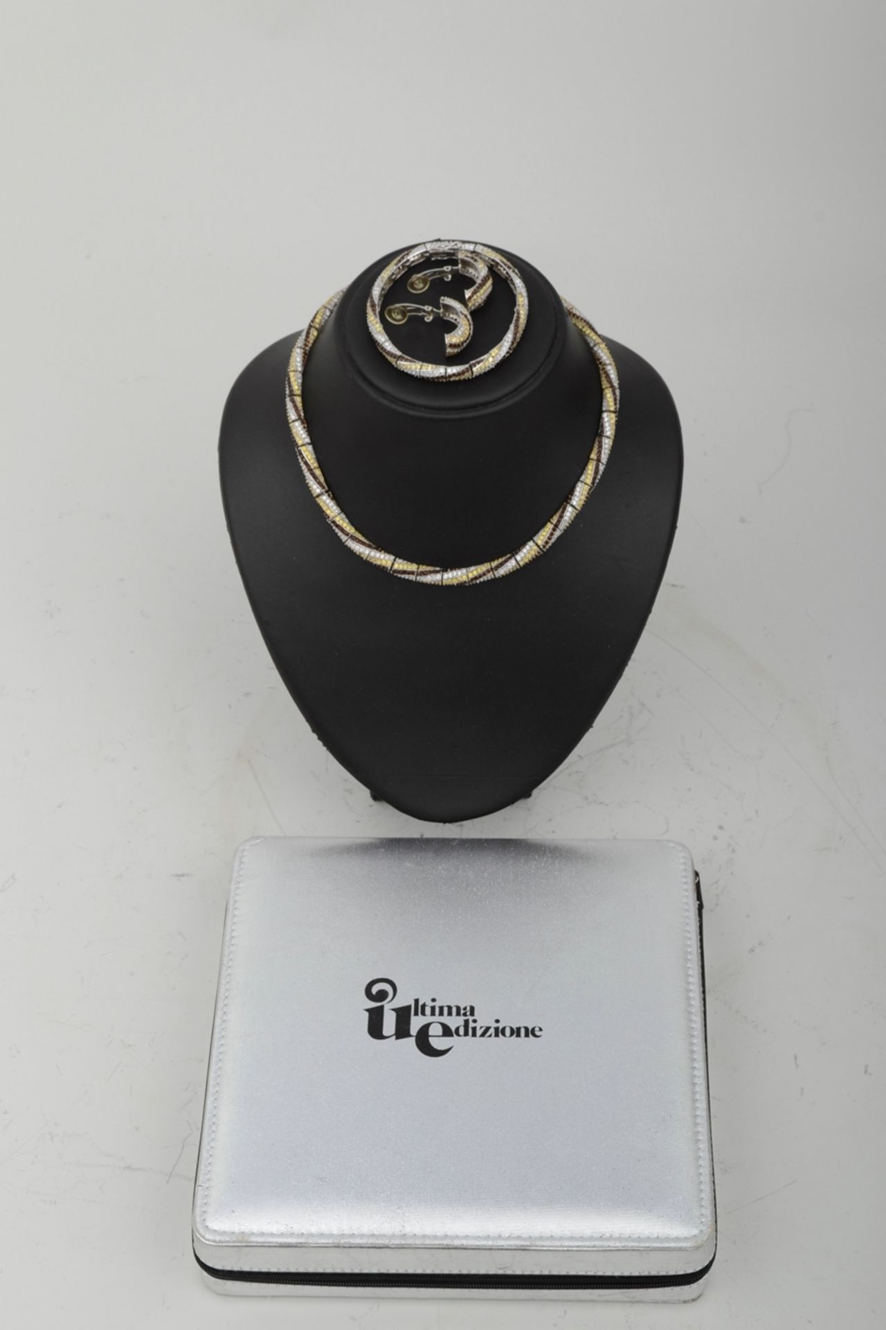 4teiliges Schmuckset, bestehend aus Halskette (Länge ca. 43 cm), Paar Ohrclips (Länge ca. 3 cm, Bre - Image 4 of 4