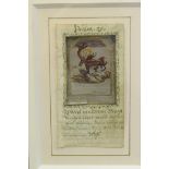 Antiker Kupferstich um 1700: "Psalm 59", altcoloriert, silbergehöht, auf handgeschriebenem Pergamen