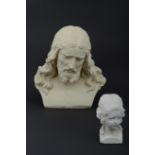 2 verschiedene Arbeiten des Bildhauers Max Jänike, um 1900/20, Stukko: 1 x Jesus, ca. 30 x 29 cm un