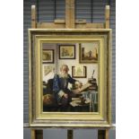 "Der Architekt", Gemälde, Öl auf Hartfaser, ca. 50 x 40 cm, oben links "am unteren Bildrand" signie