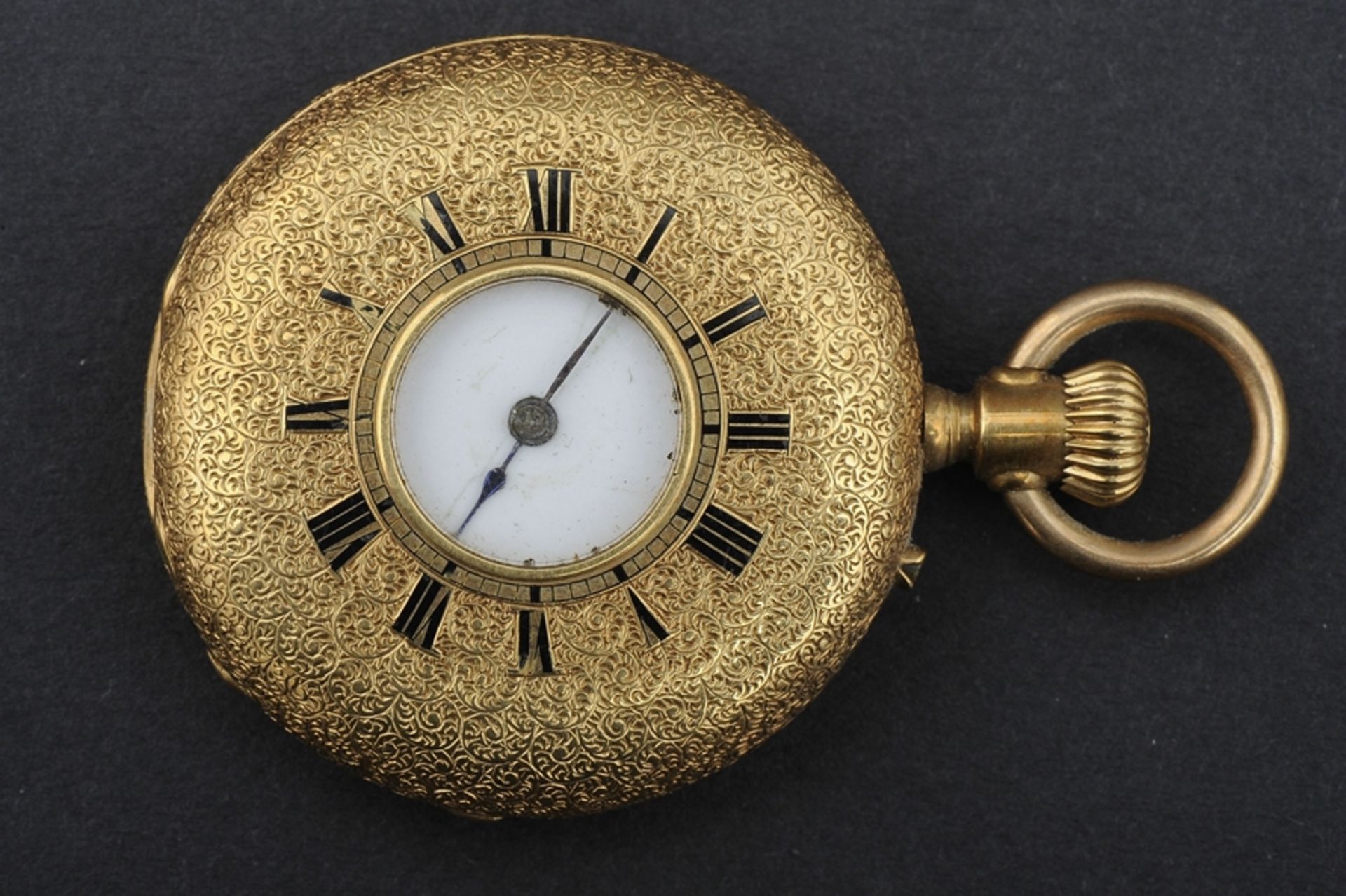 Feine, elegante 18 k Damen - Schmucktaschenuhr, um 1900/20, 36 mm Gehäusedurchmesser, ca. 42 gr. Br