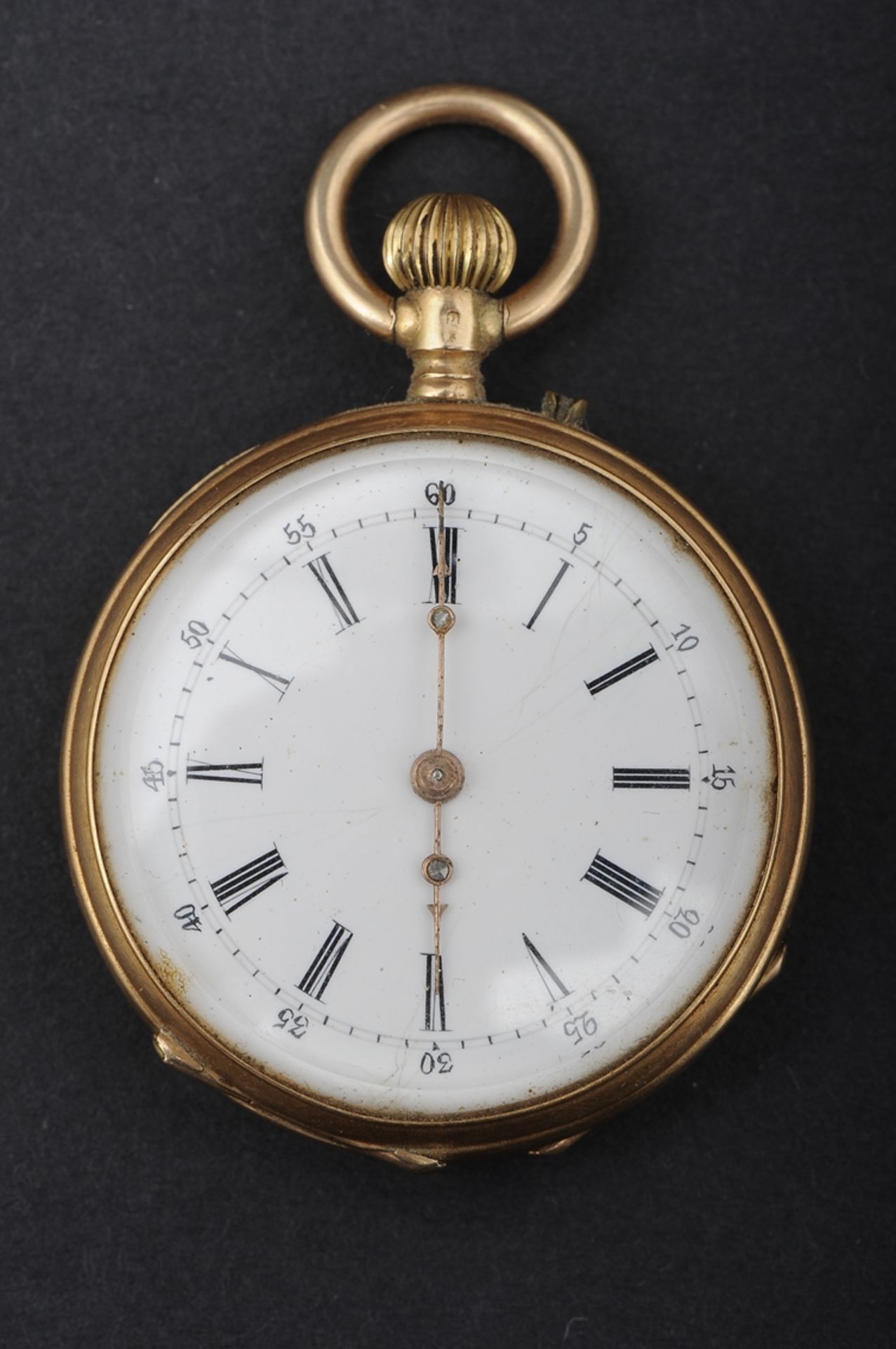 Antike Damentaschenuhr um 1900/20, 14 k Gelbgoldgehäuse, ungeprüftes mechanisches Uhrwerk, römische
