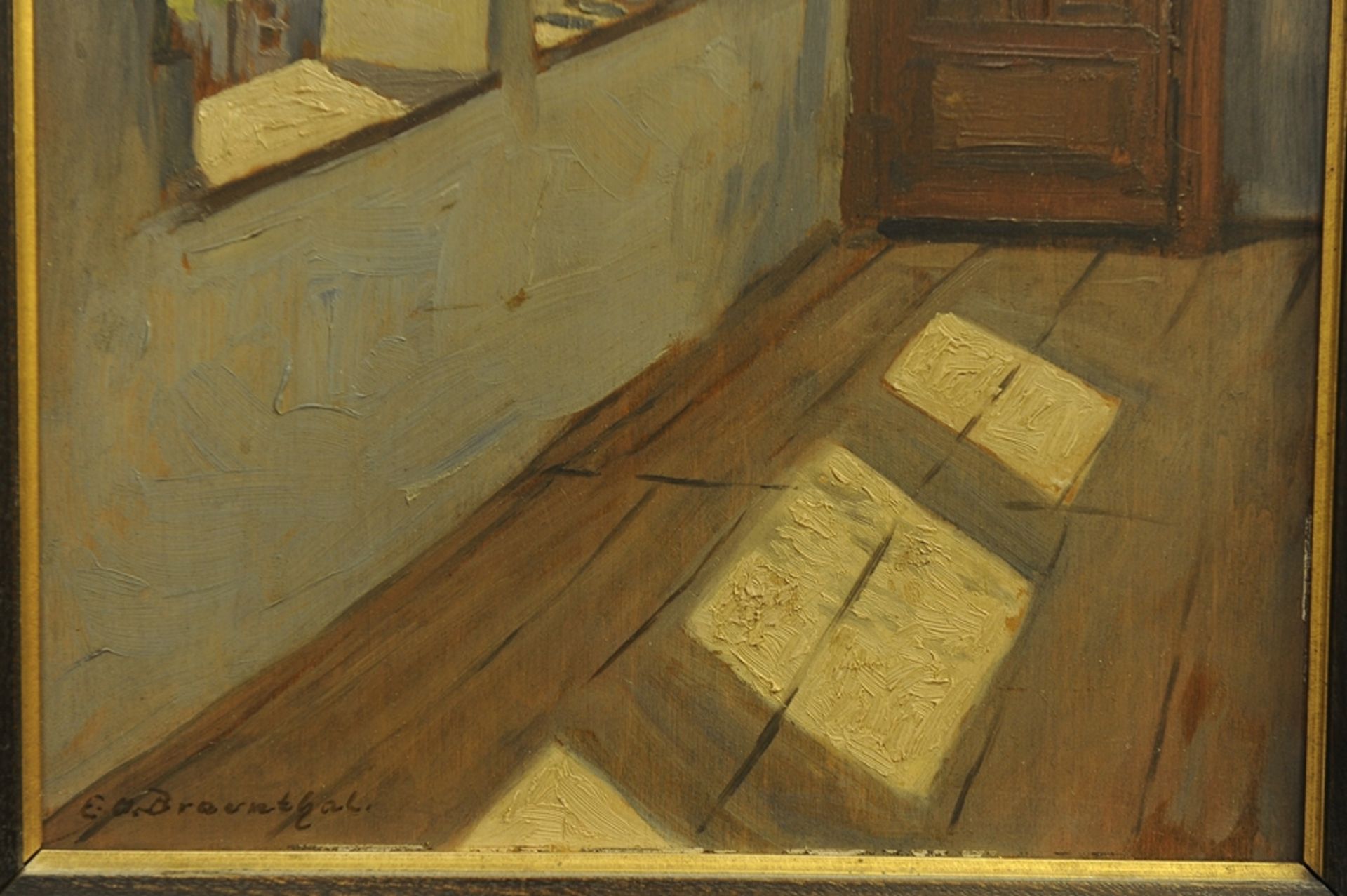 "Lichtdurchfluteter Gang" - Gemälde, Öl auf Sperrholzplatte, ca. 36 x 26 cm, unten links signiert " - Image 4 of 7