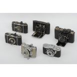 6teiliges Konvolut historischer Kameras, bestehend aus: 2 x "FOTH DERBY", 1 x "ICARETTE", Dresden,