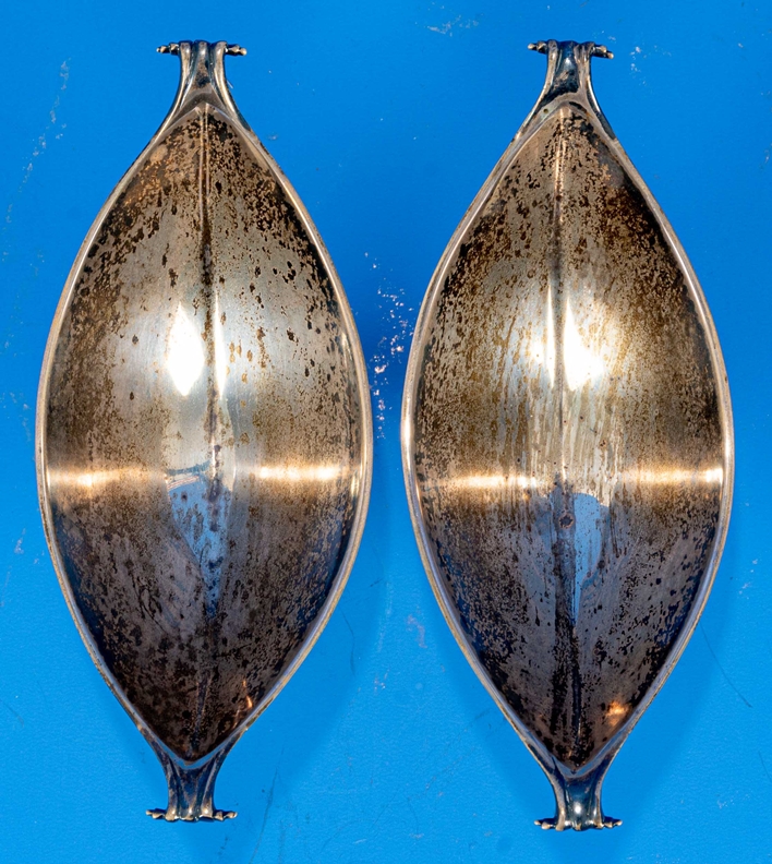 2 Salieren/ Salzgefäße, schiffchenförmig, 925er Sterlingsilber, Sheffield, ca. 119 gr. In der Wandu - Image 5 of 12