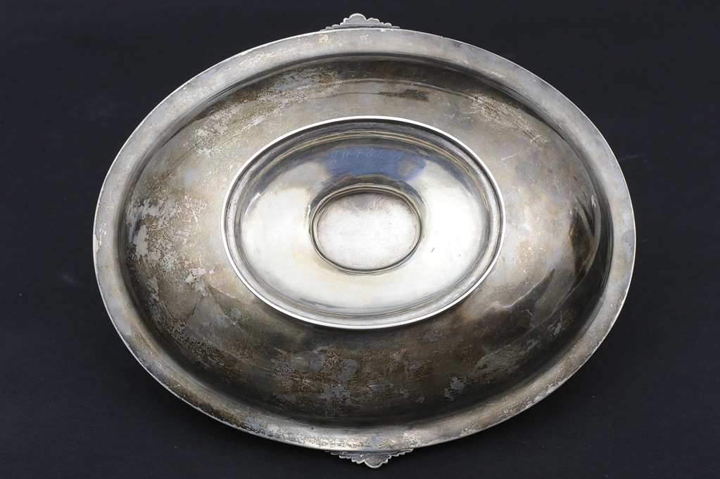 Große, gefußte, ovale Korbhenkelschale, 84 Zolotnik = 875er Silber, teilweise vergoldet, Beschaumei - Image 15 of 16
