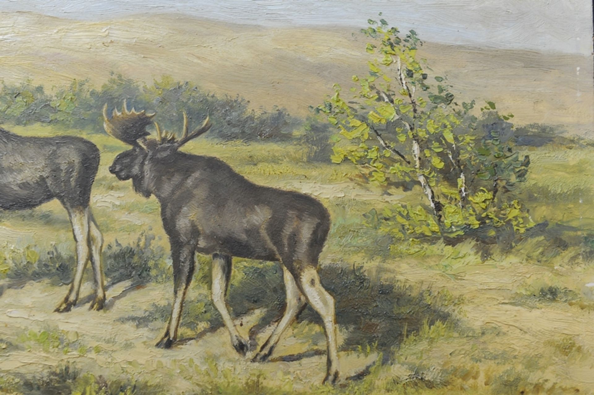 "Elche" in weiter Landschaft, Gemälde, Öl auf Schichtholzplatte, ca. 50 x 60 cm, unten rechts signi - Image 3 of 7