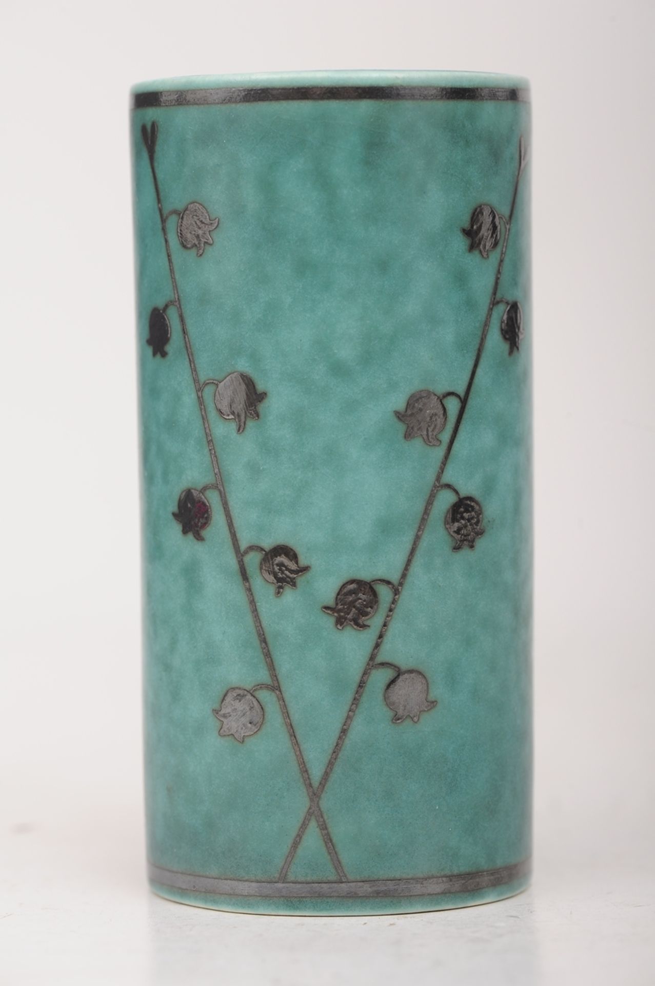 Argenta - Vase, Gustav Berg um 1925, Entwurf Wilhelm Kage. Heller Steinzeugscherben, grün glasiert