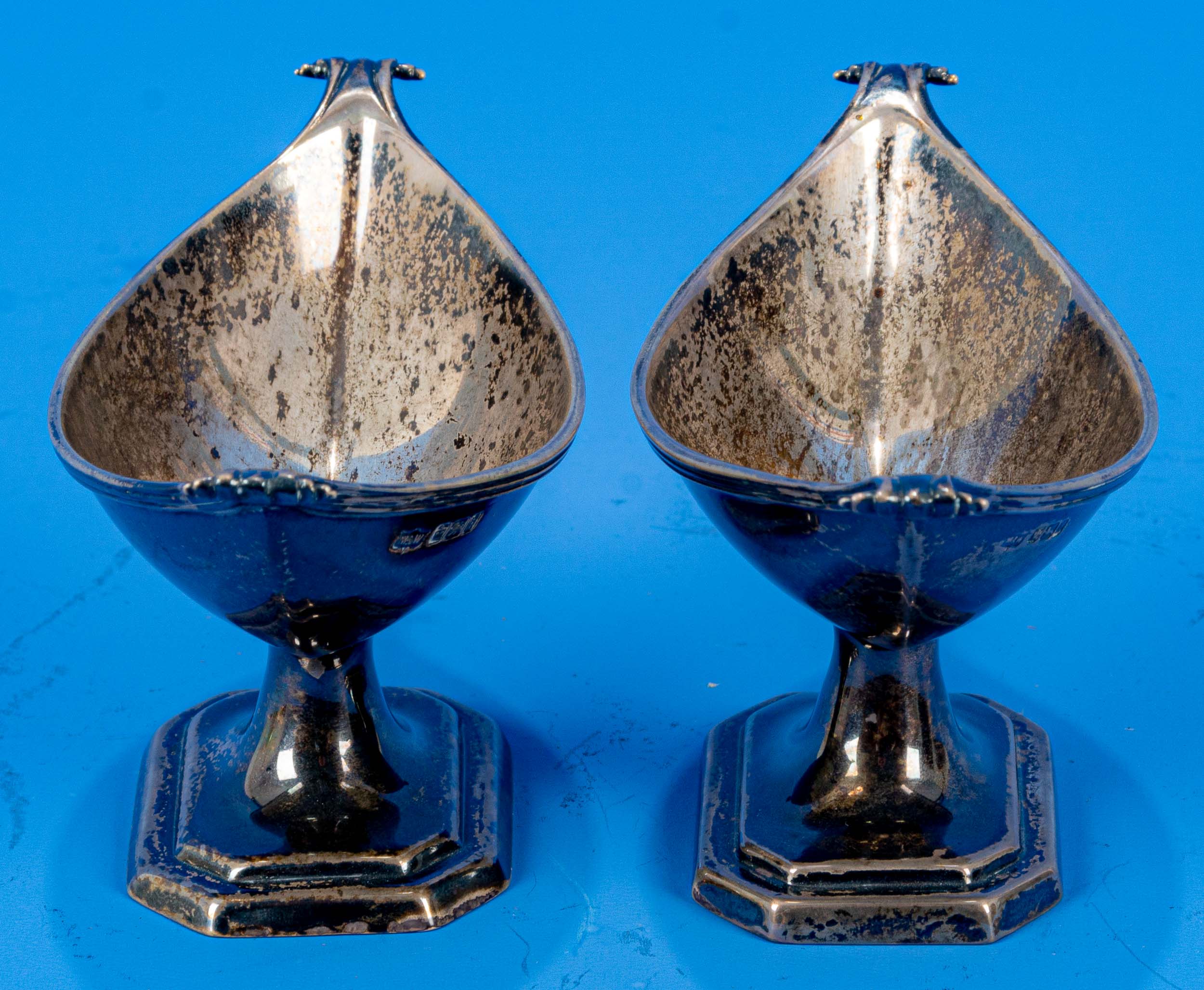 2 Salieren/ Salzgefäße, schiffchenförmig, 925er Sterlingsilber, Sheffield, ca. 119 gr. In der Wandu - Image 4 of 12