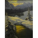 "Winterliche Landschaft bei Mondschein" - Gemälde, Öl auf Leinwand, ca. 80 x 61 cm, unten links sig