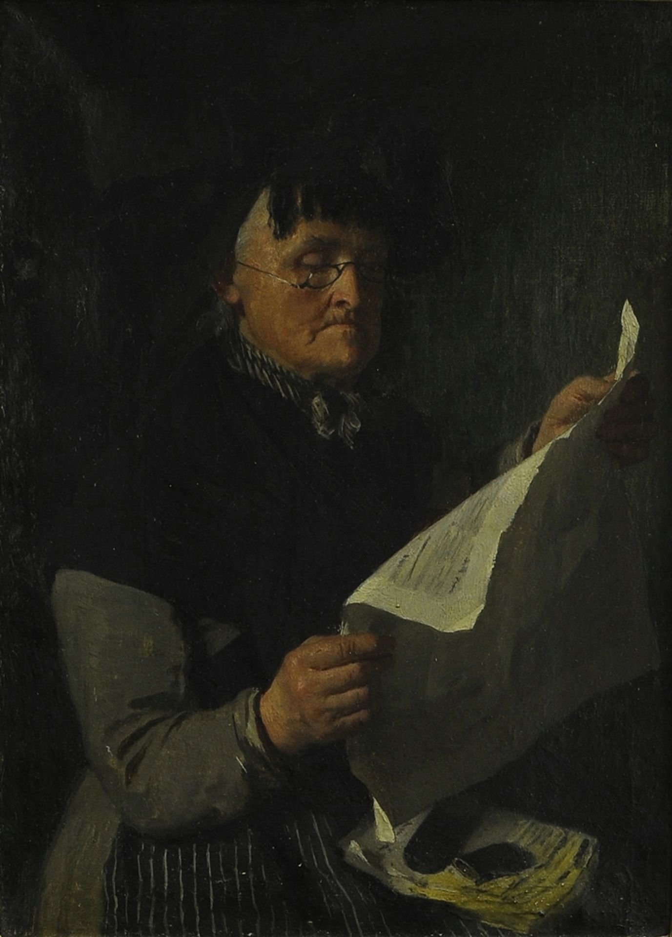 "Die Zeitungsleserin" - Genre-Gemälde, Öl auf Leinwand, unsignierte, akademische Malerei um 1890, c