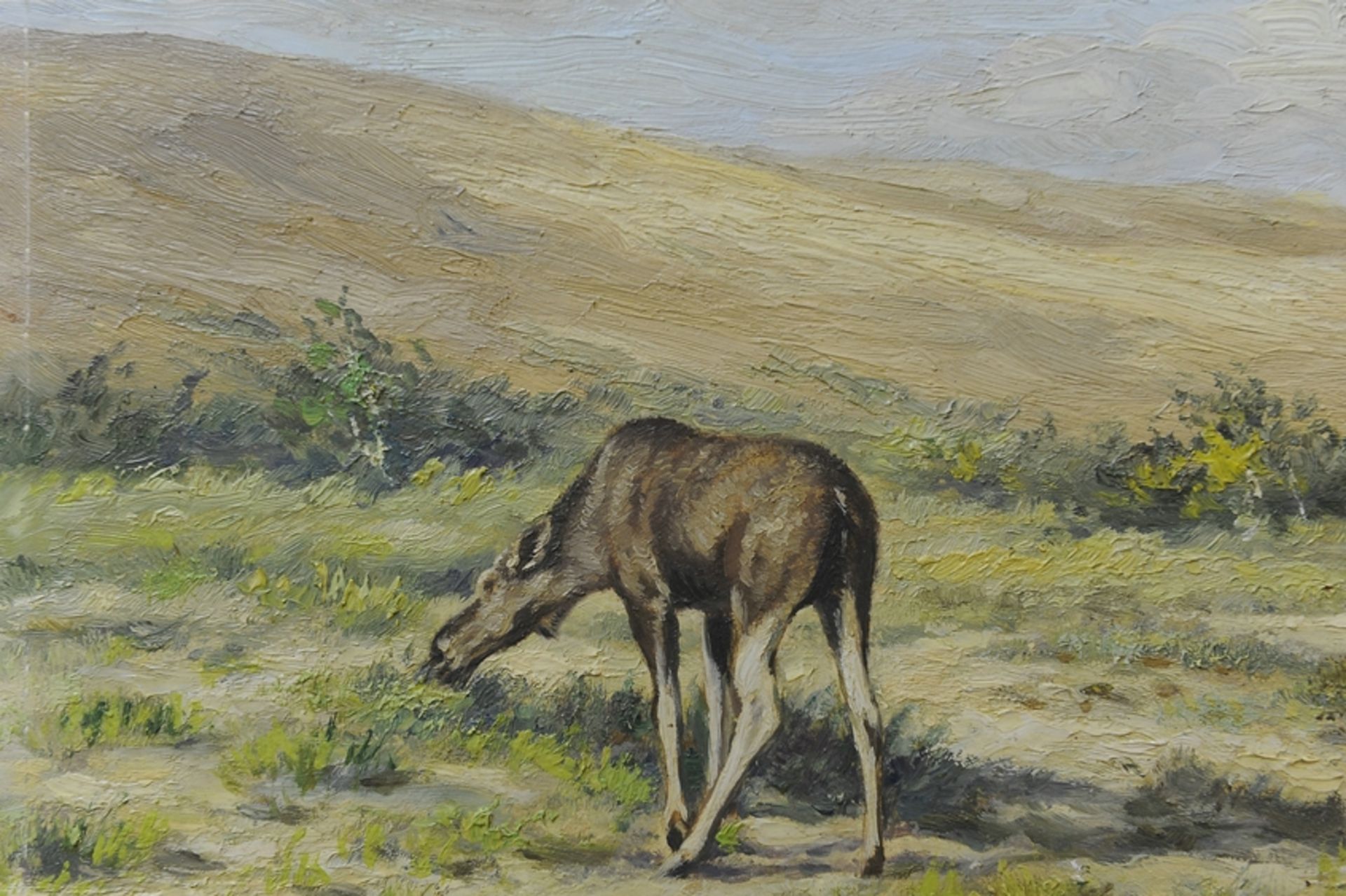 "Elche" in weiter Landschaft, Gemälde, Öl auf Schichtholzplatte, ca. 50 x 60 cm, unten rechts signi - Image 6 of 7