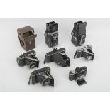 7teiliges Konvolut historischer Photoapparate, bestehend aus: 1 x Rolleicord, 1 x IKOFLEX, 1 x Glau