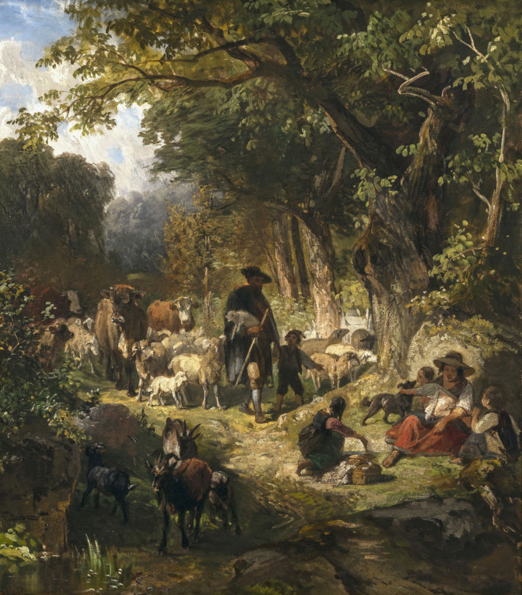 Johann Friedrich Voltz  - Waldlandschaft mit Hirten und Vieh   